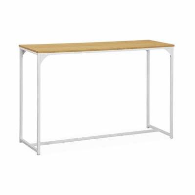 Console en métal blanc mat et décor bois. 120x39x79cm - Loft -  table d'appoint avec 1 barre de renfort - 3760350652201 - 3760350652201