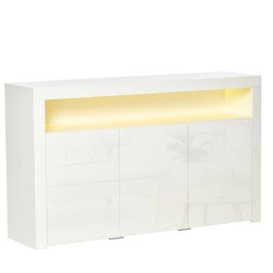 Buffet LED 3 placards avec étagère et grande niche blanc laqué - 838-144 - 3662970092071