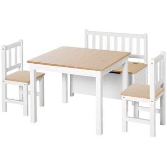 Ensemble table chaises enfant - set de 4 pcs - table, 2 chaises, banc coffre 2 en 1 - MDF pin