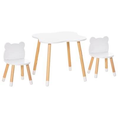 Ensemble table et chaises enfant design scandinave motif ourson blanc bois pin - 312-043 - 3662970095034