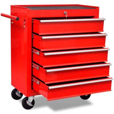vidaXL Chariot à outils d'atelier avec 5 tiroirs Rouge - 141954 - 8718475945314