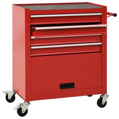 vidaXL Chariot à outils avec 4 tiroirs Acier Rouge - 147187 - 8720286038673