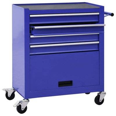 vidaXL Chariot à outils avec 4 tiroirs Acier Bleu - 147188 - 8720286038680