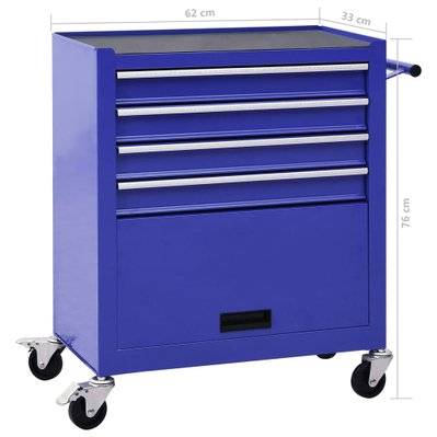 vidaXL Chariot à outils avec 4 tiroirs Acier Bleu - 147188 - 8720286038680