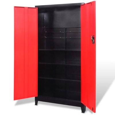 vidaXL Armoire à outils avec 2 portes Acier 90x40x180 cm Noir et rouge - 20158 - 8718475500506