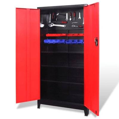 vidaXL Armoire à outils avec 2 portes Acier 90x40x180 cm Noir et rouge - 20158 - 8718475500506
