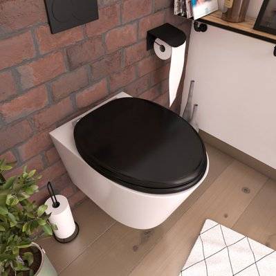 Abattant pour WC Noir - en MDF et charnières en métal réglable - SIMPLE DARK - G3151315003 - 3218049051502