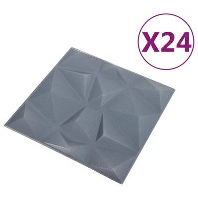 vidaXL Panneaux muraux 3D 24 pcs 50x50 cm gris diamant 6 m² - 150919 - 8720286850084