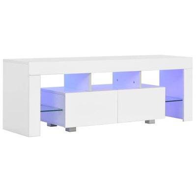 vidaXL Meuble TV avec lumière LED Blanc brillant 130x35x45 cm - 283734 - 8719883592749