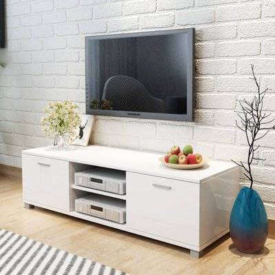 vidaXL Meuble TV à haute brillance blanc 140x40,5x35 cm - 243043 - 8718475977223