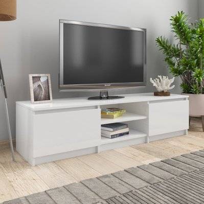 vidaXL Meuble TV blanc brillant 140x40x35,5 cm bois d'ingénierie - 800654 - 8719883740515