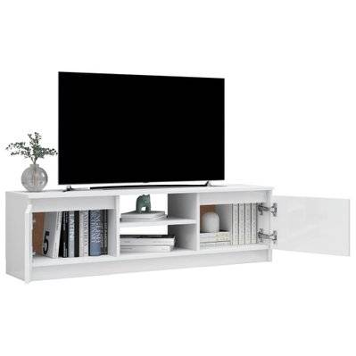 vidaXL Meuble TV Blanc brillant 120x30x35,5 cm Bois d’ingénierie - 800573 - 8719883739700