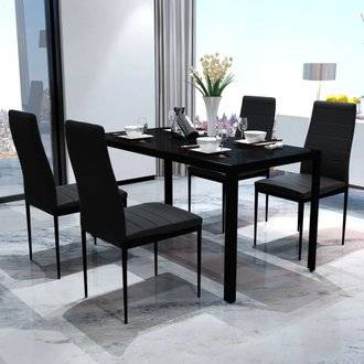 vidaXL Ensemble de table pour salle à manger cinq pièces noir