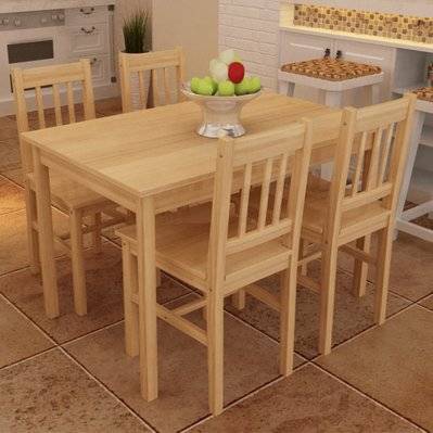 vidaXL Table de salle à manger en bois avec 4 chaises Naturel - 241220 - 8718475885344