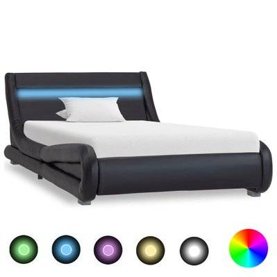 vidaXL Cadre de lit avec LED Noir Similicuir 90x200 cm - 285726 - 8719883749969