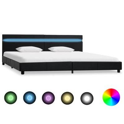 vidaXL Cadre de lit avec LED Noir Similicuir 180 x 200 cm - 284797 - 8719883697284