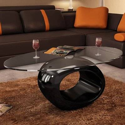 vidaXL Table basse avec dessus de table en verre ovale Noir brillant - 240319 - 8718475843085