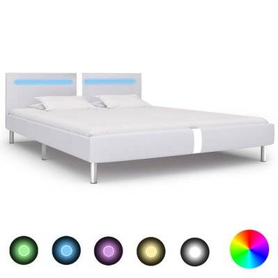 vidaXL Cadre de lit avec LED Blanc Similicuir 180 x 200 cm - 280855 - 8719883582016