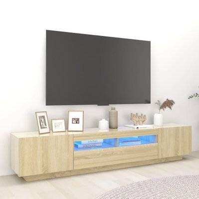 vidaXL Meuble TV avec lumières LED Chêne sonoma 200x35x40 cm - 3081909 - 8720286640975