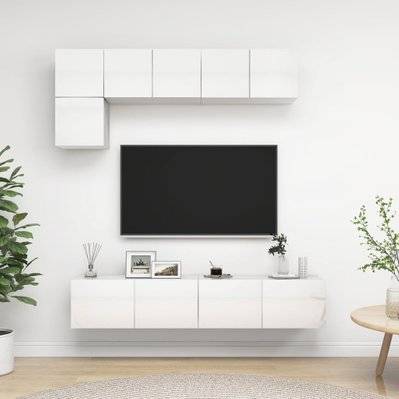 vidaXL Ensemble de meuble TV 5 pcs Blanc brillant Aggloméré - 3079323 - 8720286576168