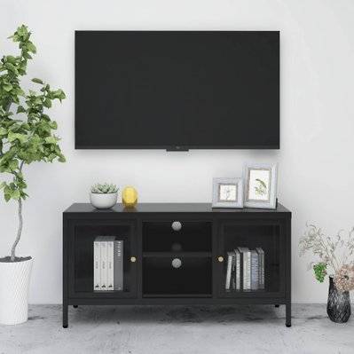 vidaXL Meuble TV Noir 105x35x52 cm Acier et verre - 336058 - 8720286564233