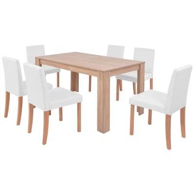 vidaXL Table et chaises 7 pcs Cuir synthétique Chêne Couleur crème - 243531 - 8718475524250