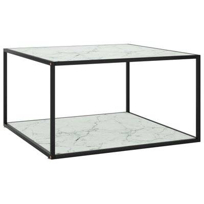 vidaXL Table basse Noir avec verre marbre blanc 90x90x50 cm - 322913 - 8720286058411