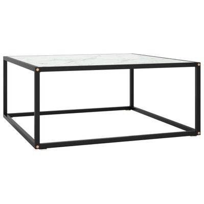 vidaXL Table basse Noir avec verre marbre blanc 80x80x35 cm - 322877 - 8720286058053
