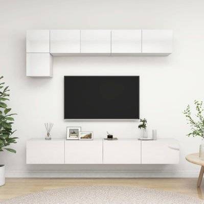 vidaXL Ensemble de meuble TV 5 pcs Blanc brillant Aggloméré - 3079324 - 8720286576175