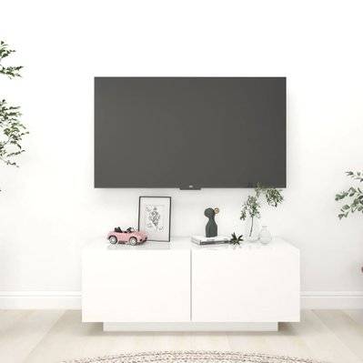 vidaXL Meuble TV Blanc brillant 100x35x40 cm Bois d'ingénierie - 804442 - 8720286218525