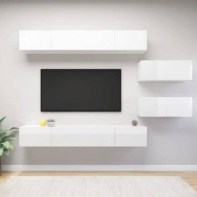 vidaXL Ensemble de meuble TV 6 pcs Blanc brillant Aggloméré - 3079358 - 8720286576519