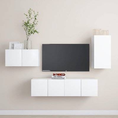 vidaXL Ensemble de meuble TV 4 pcs Blanc Aggloméré - 3078677 - 8720286569702