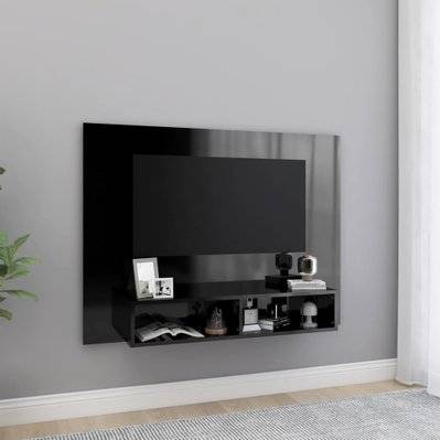 vidaXL Meuble TV mural Noir brillant 120x23,5x90 cm Bois d’ingénierie - 808276 - 8720286606162