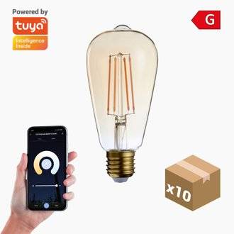 Pack 10X Ampoule Edison Filament LED Ambre Smart Smart ST64 E27 CCT+DIM 7W 600lm WIFI Compatible avec Alexa et Google Home
