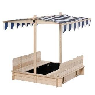 Bac à sable carré en bois pour enfant bancs couvercle auvent réglable
