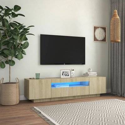 vidaXL Meuble TV avec lumières LED Chêne sonoma 160x35x40 cm - 804430 - 8720286218402