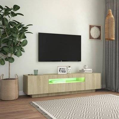vidaXL Meuble TV avec lumières LED Chêne sonoma 160x35x40 cm - 804430 - 8720286218402