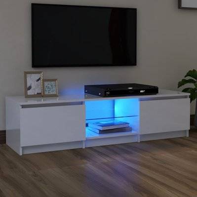vidaXL Meuble TV avec lumières LED blanc brillant 140x40x35,5 cm - 804298 - 8720286217085