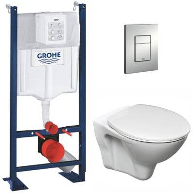Grohe Pack WC Bâti Autoportant Rapid SL + WC suspendu Cersanit S-line Pro avec abattant + Plaque chrome mat (ProjectS-LinePro-5) - 0633710860369 - 0633710860369