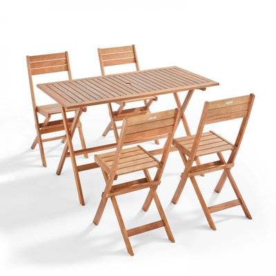 Table de jardin et 4 chaises pliantes en bois 140 x 70 x 76 cm - 106577 - 3663095042354