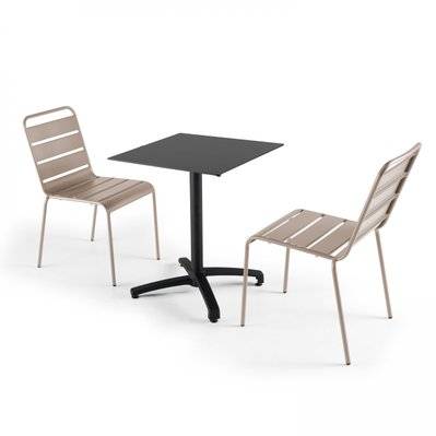 Ensemble table de jardin stratifié noir et 2 chaises taupe 60 x 60 x 72 cm - 108172 - 3663095116451