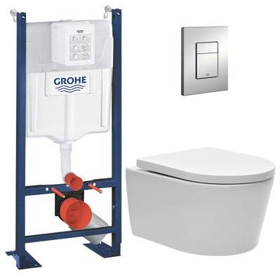 Grohe Pack WC Bâti autoportant + WC sans bride SAT + Abattant softclose + Plaque chrome mat (ProjectSATrimless-5) - 0633710859332 - 0633710859332