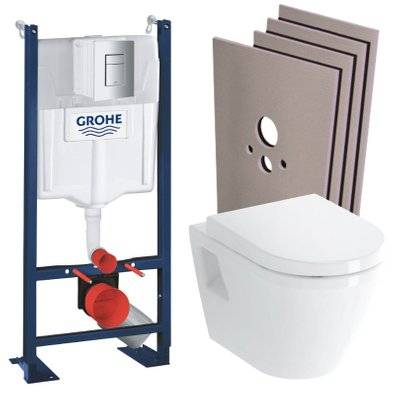 Grohe Pack WC Bâti Autoportant Rapid SL + WC suspendu Integra avec abattant + Set habillage + Plaque chrome mat - 0633710860307 - 0633710860307