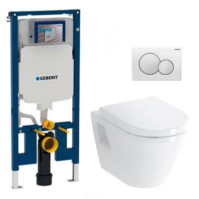 Pack WC Bati-support Geberit UP720 extra-plat + WC Vitra Integra + Abattant en Duroplast + Plaque blanche - 0633710860345 - 0633710860345