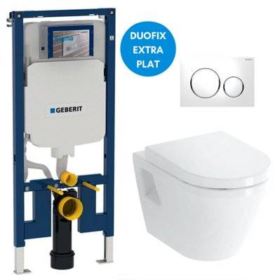 Pack WC Bati-support Geberit UP720 extra-plat + WC Vitra Integra + Abattant en Duroplast + Plaque blanche - 0633710860765 - 0633710860765