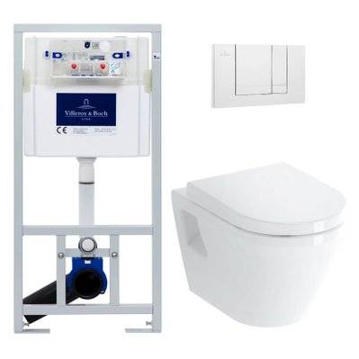 Villeroy & Boch Pack WC Bâti-support Viconnect + WC Vitra Integra + Abattant en Duroplast + Plaque Blanche - 0633710860352 - 0633710860352