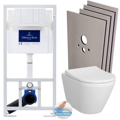 Villeroy & Boch Pack WC Bâti-support + WC sans bride Integra, fixations invisibles + Abattant frein de chute + Set habillage - 0633710860086 - 0633710860086