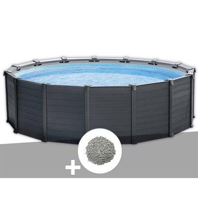 Kit piscine tubulaire Intex Graphite ronde 4,78 x 1,24 m + 10 kg de zéolite - 35577 - 3665872068908