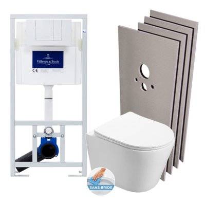 Villeroy & Boch Pack WC bâti-support + WC Infinitio rimless + Abattant softclose + Plaque blanche + Set d'habillage - 0750122362769 - 0750122362769