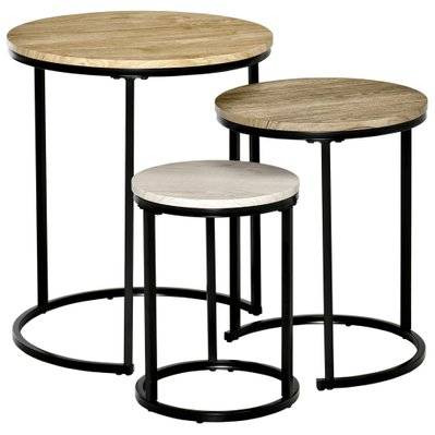 Lot de 3 tables basses rondes gigognes encastrables aspect bois clair - 839-238 - 3662970087664
